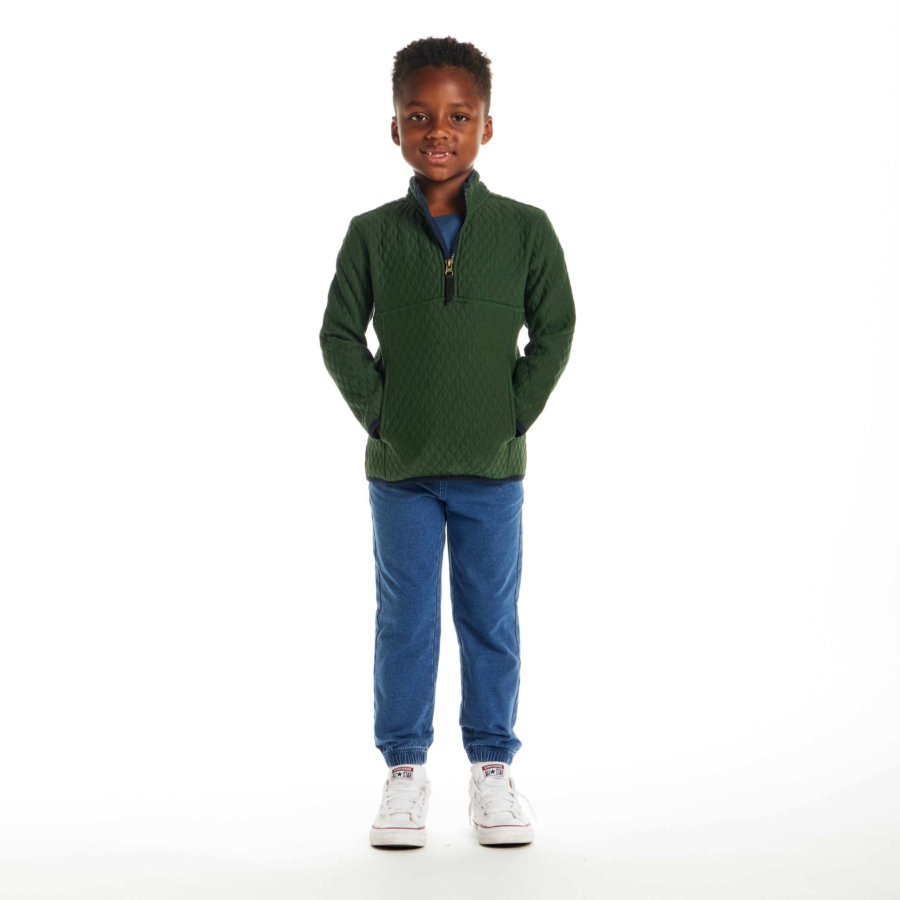Kids Diamond Quilted Quarter-Zip Pullover | Green