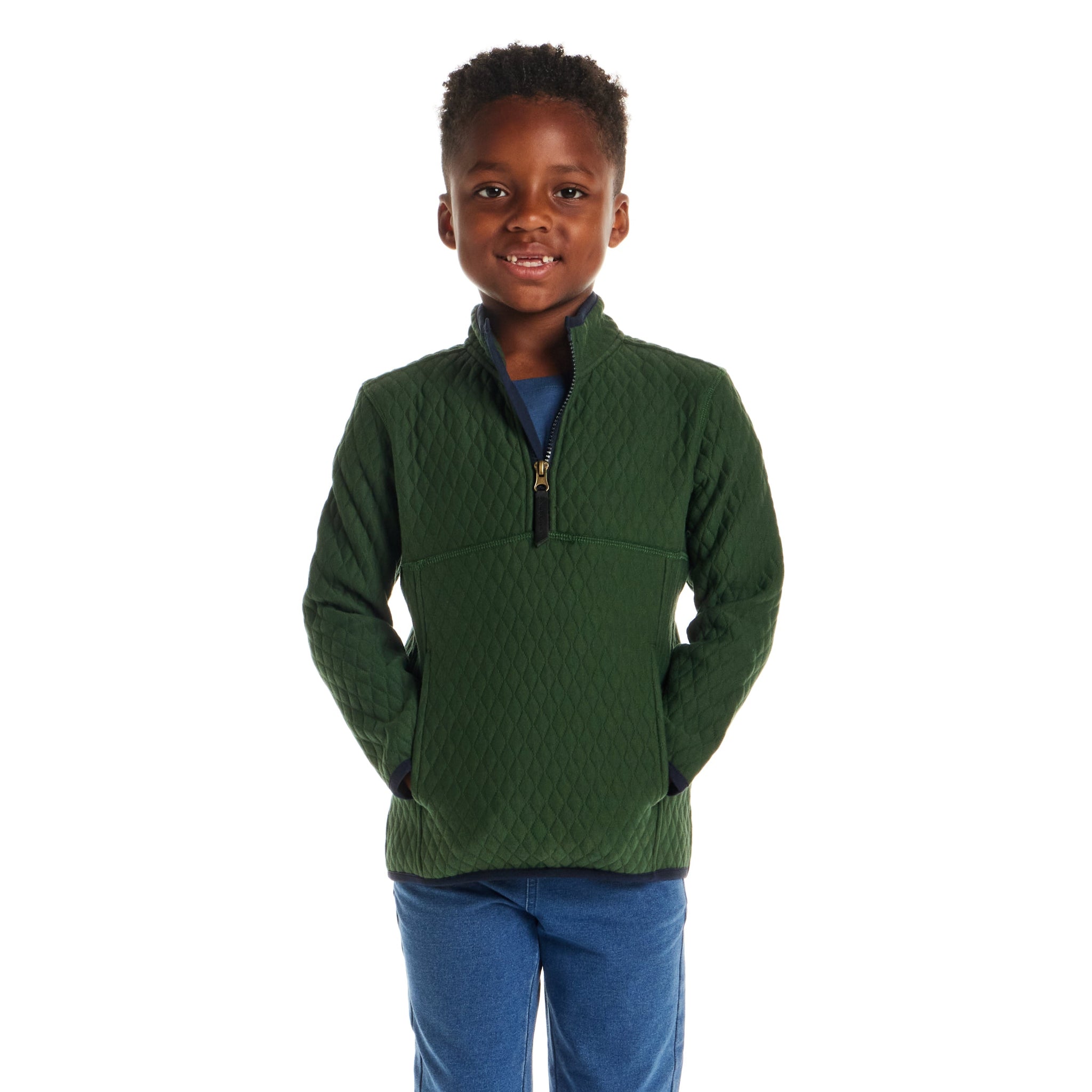 Kids Diamond Quilted Quarter-Zip Pullover | Green