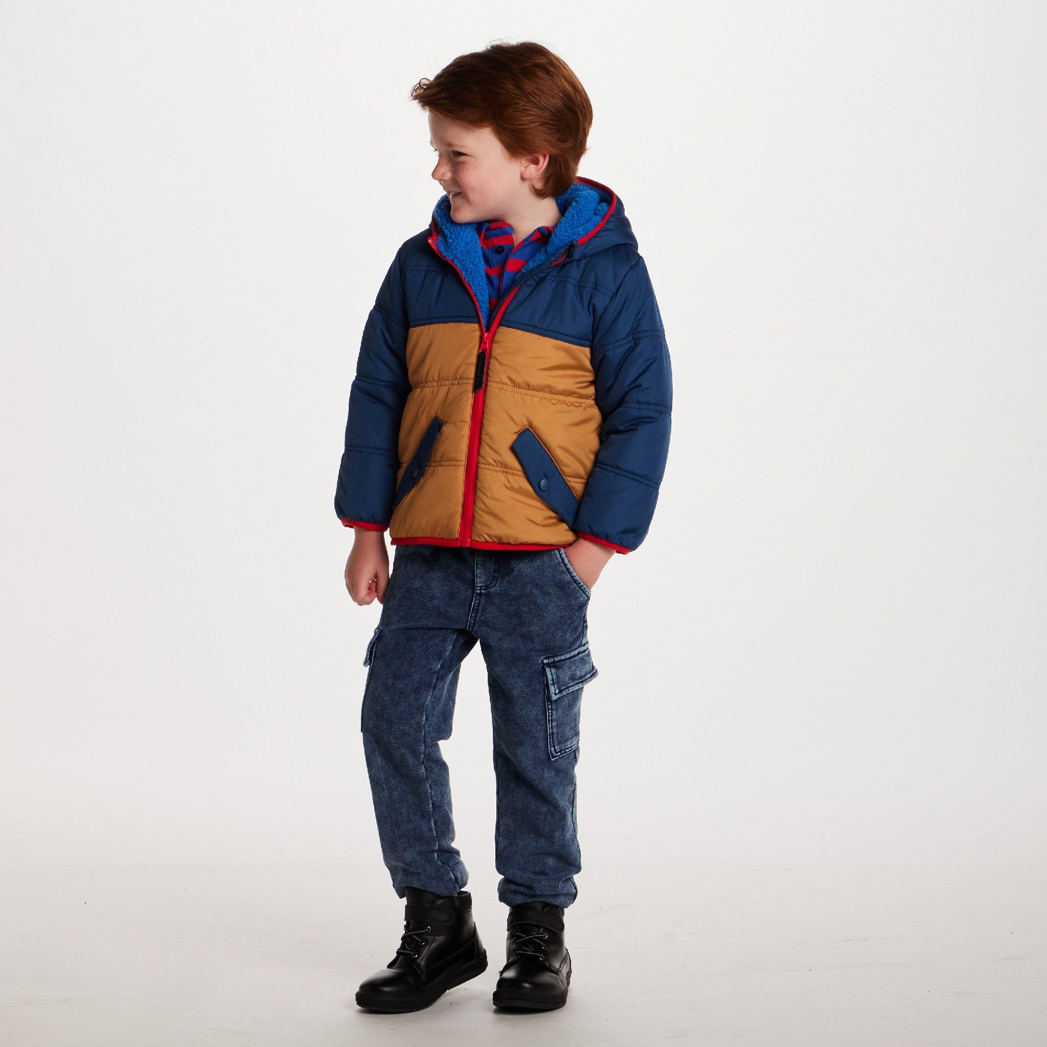 Kids Colorblock Puffer Jacket | Navy & Gold