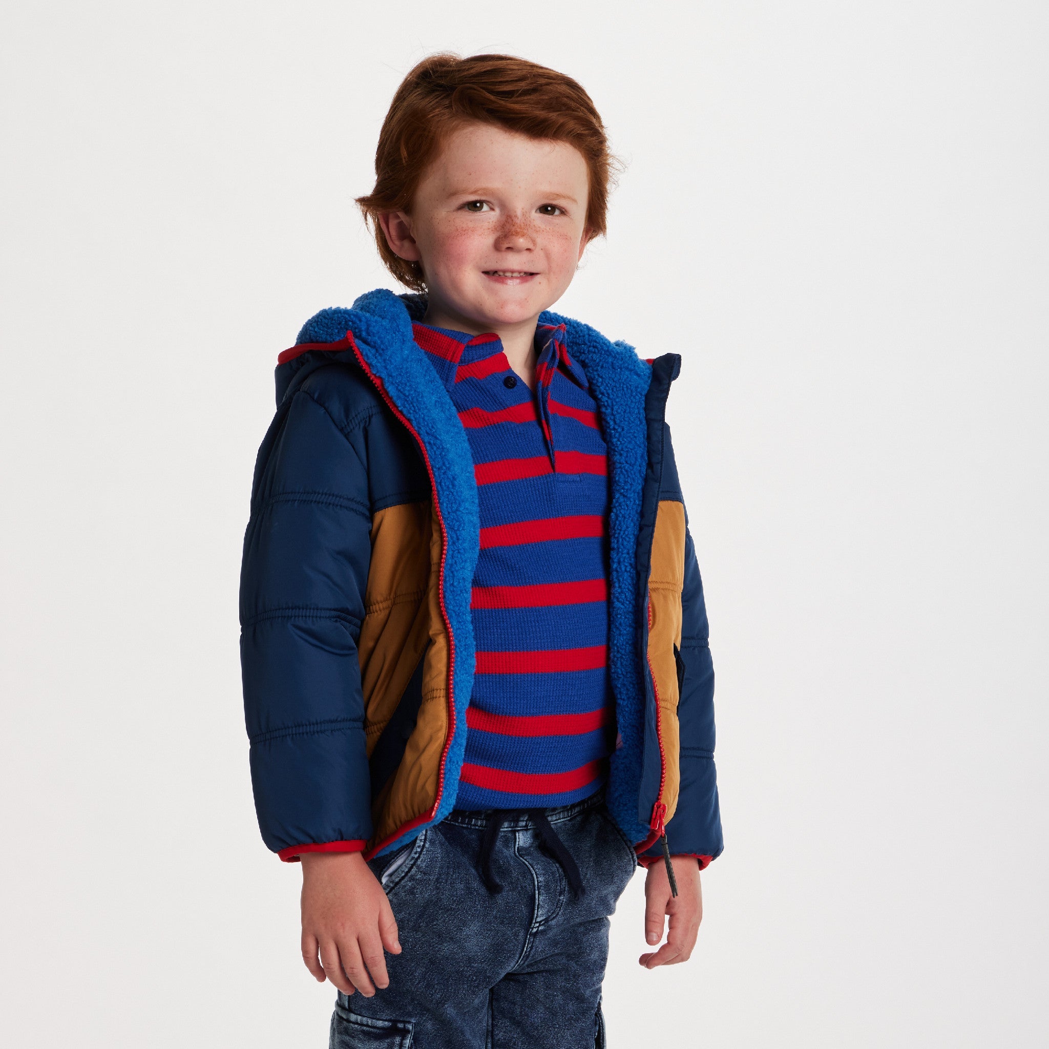 Kids Colorblock Puffer Jacket | Navy & Gold
