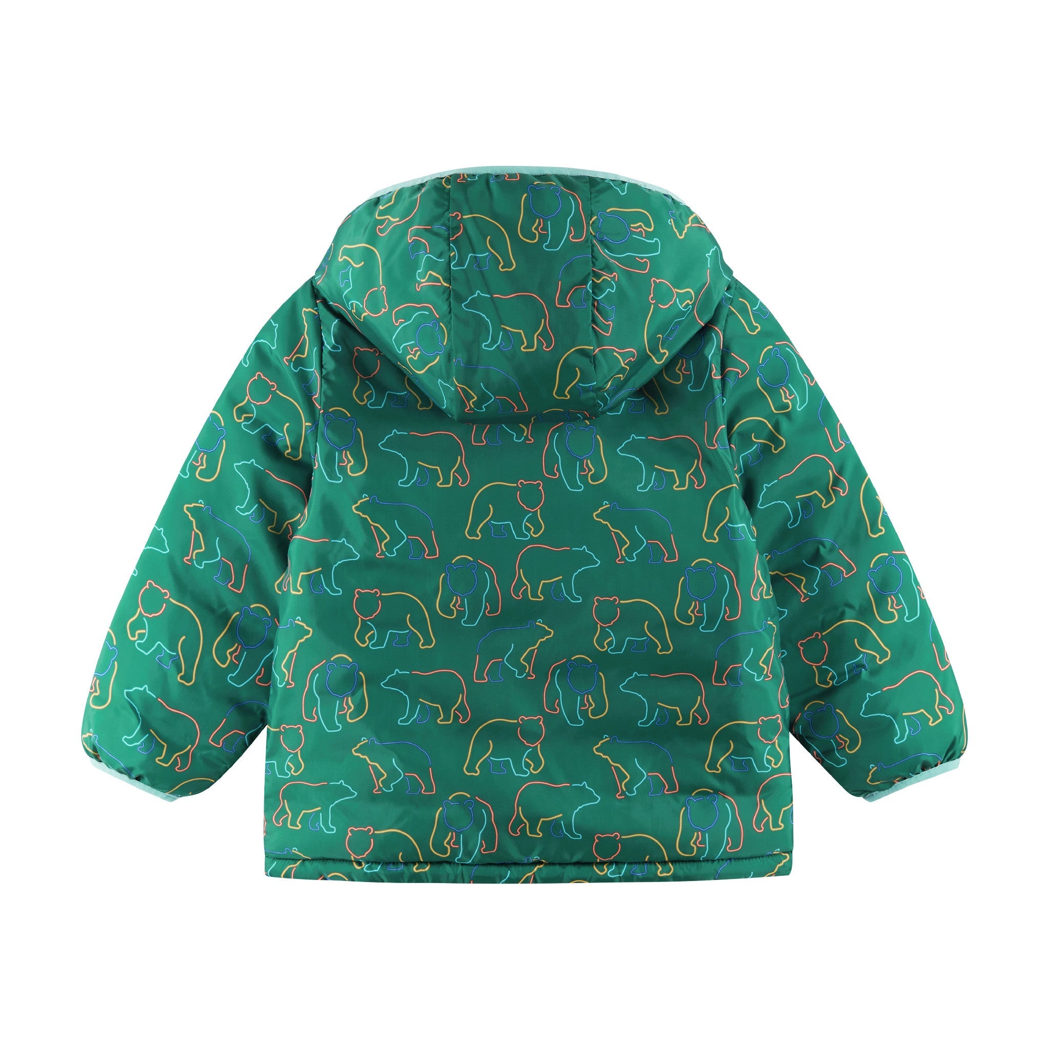 Kids Reversible Puffer Jacket | Green Bear