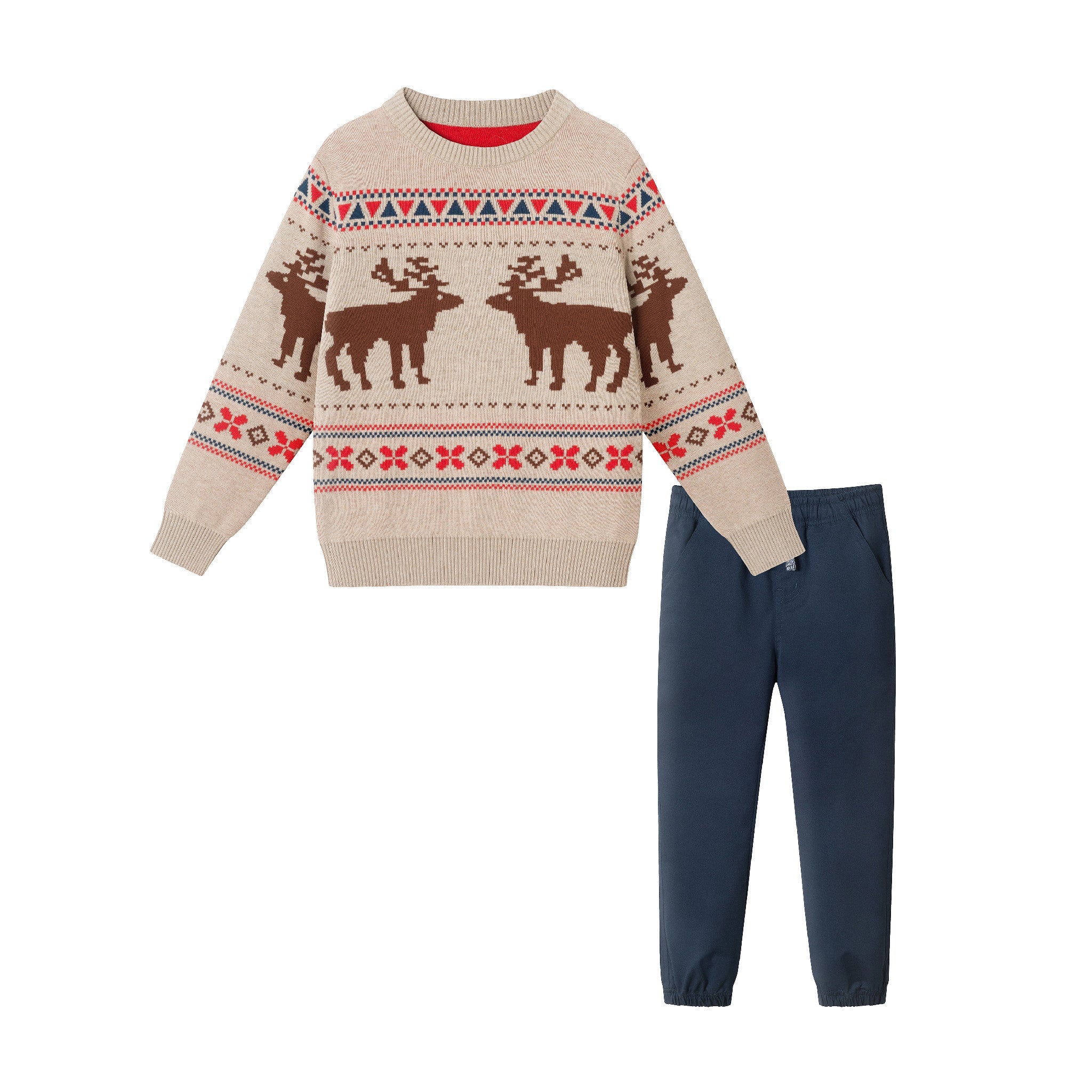 Kids Fair Isle Sweater & Twill Pant Set | Moose Motif