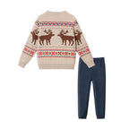 Kids Fair Isle Sweater & Twill Pant Set | Moose Motif