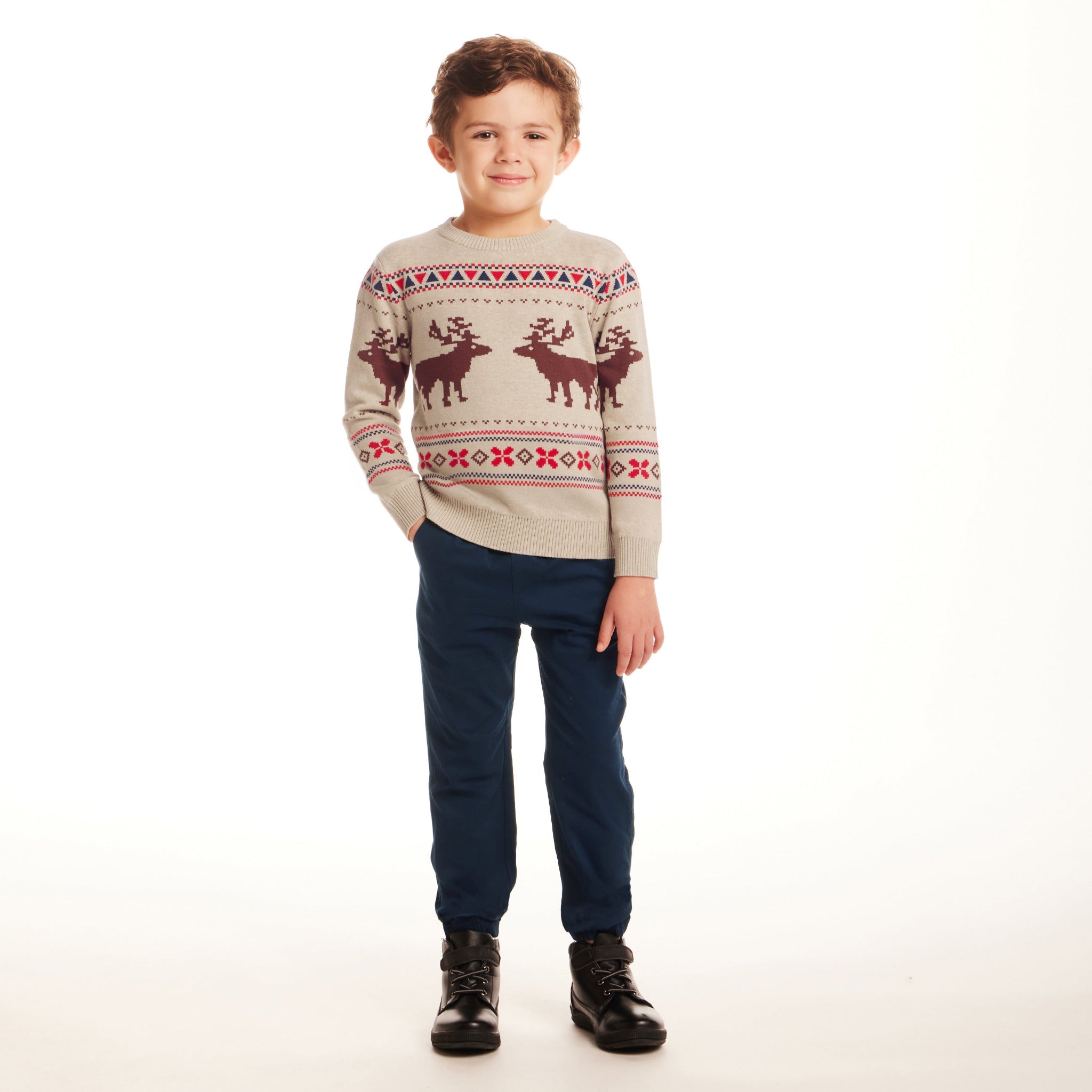 Kids Fair Isle Sweater & Twill Pant Set | Moose Motif