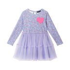 Kids Printed Rib Knit Dress | Purple Hearts