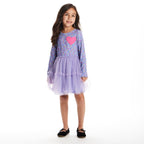 Kids Printed Rib Knit Dress | Purple Hearts