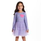 Kids Printed Rib Knit Dress | Purple Hearts