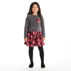 Kids Knit Top Plaid Skirt Dress | Grey & Pink Heart