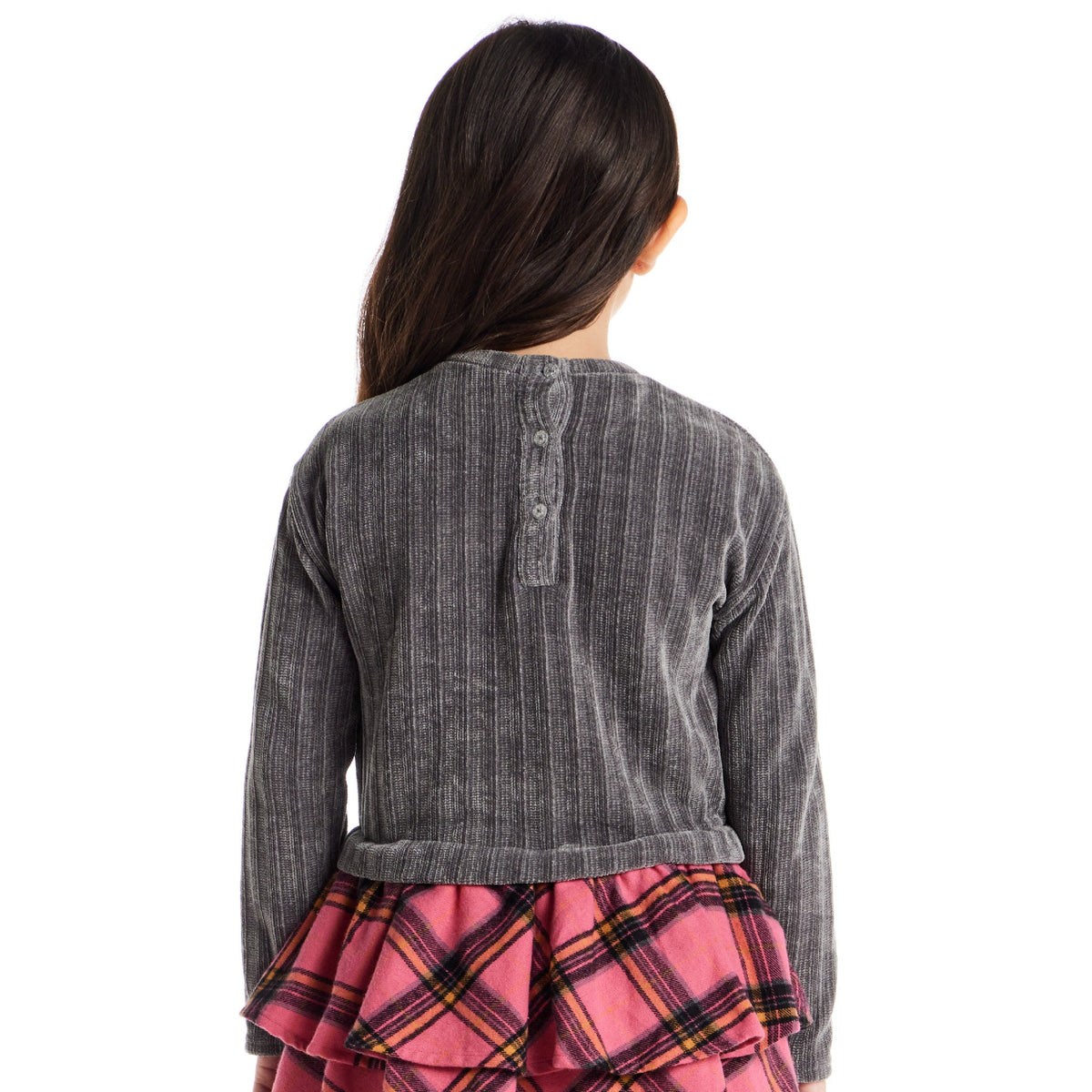 Kids Knit Top Plaid Skirt Dress | Grey & Pink Heart