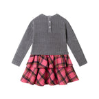 Kids Knit Top Plaid Skirt Dress | Grey & Pink Heart