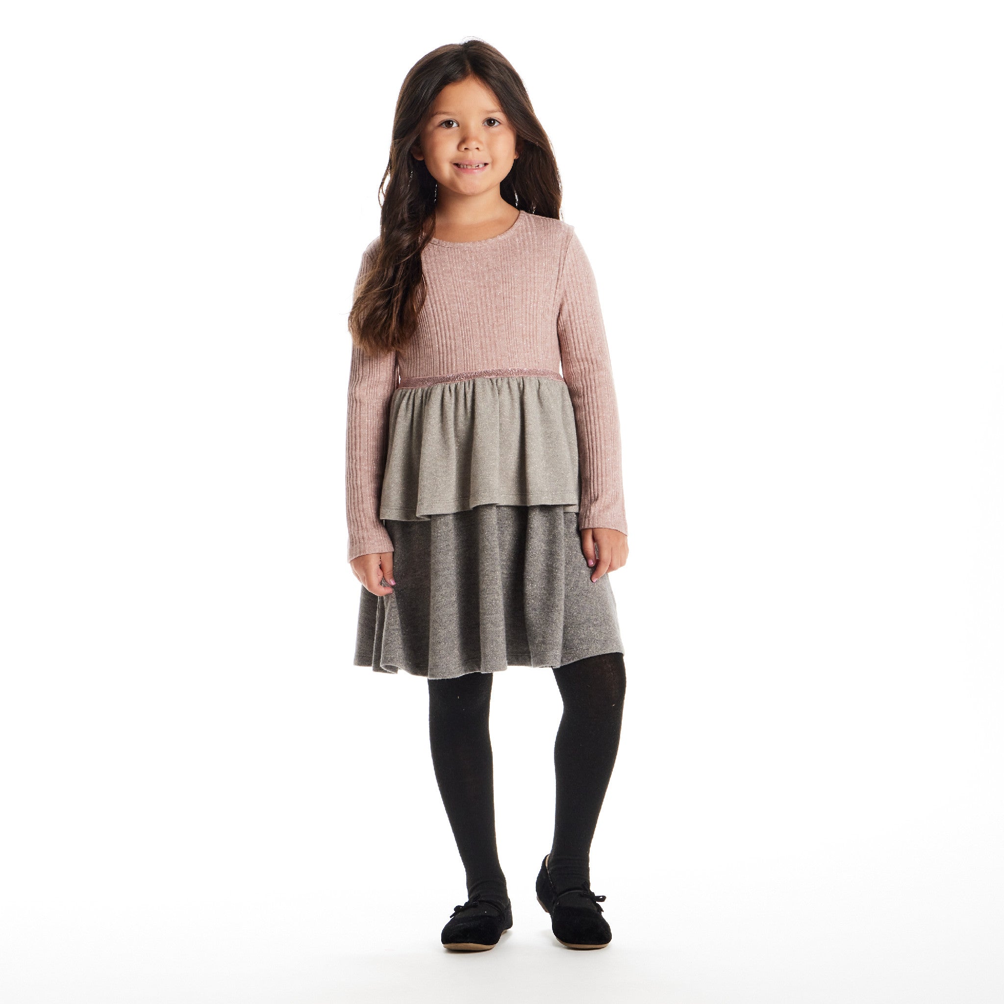 Kids Knit Tiered Dress | Pink Colorblock