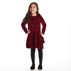 Kids Red Velvet Asymmetrical Tiered Dress | Red Checkered
