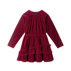 Kids Red Velvet Asymmetrical Tiered Dress | Red Checkered
