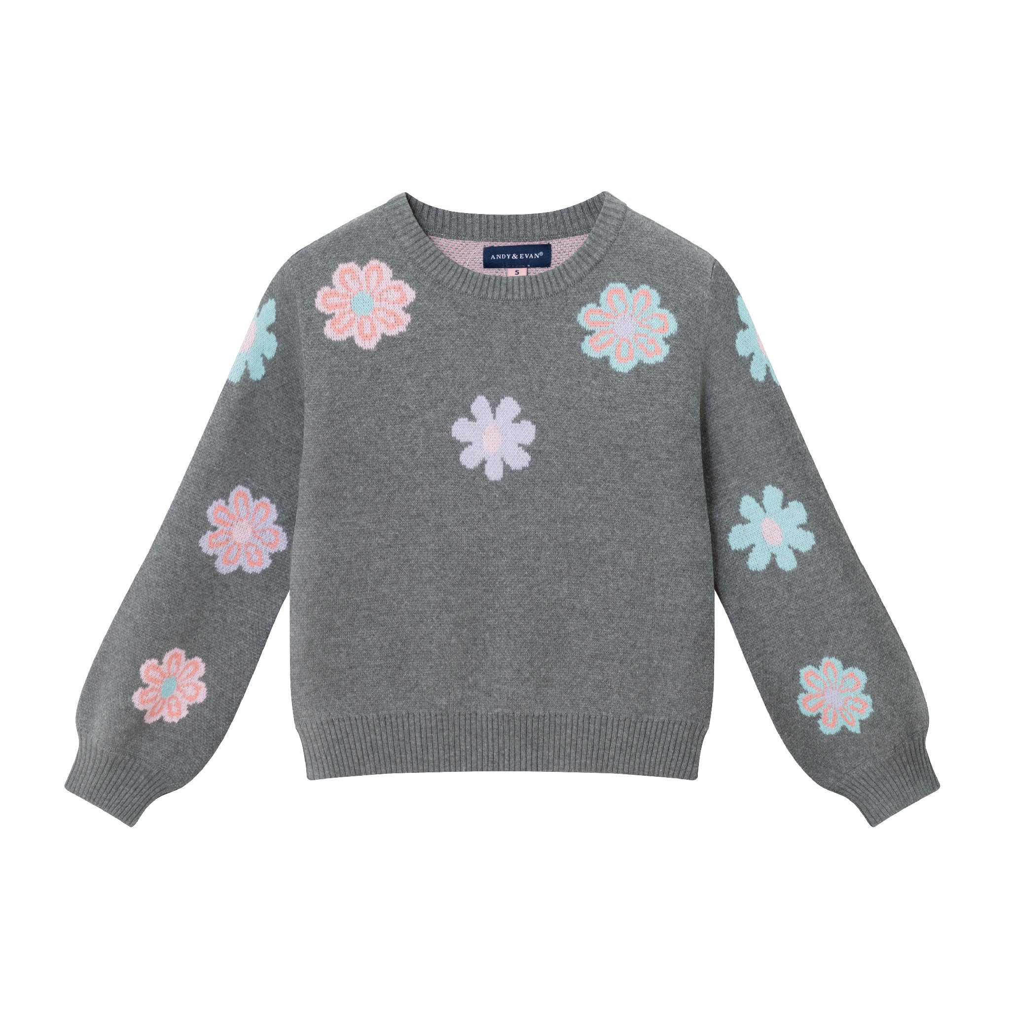 Kids Floral Sweater | Charcoal Grey