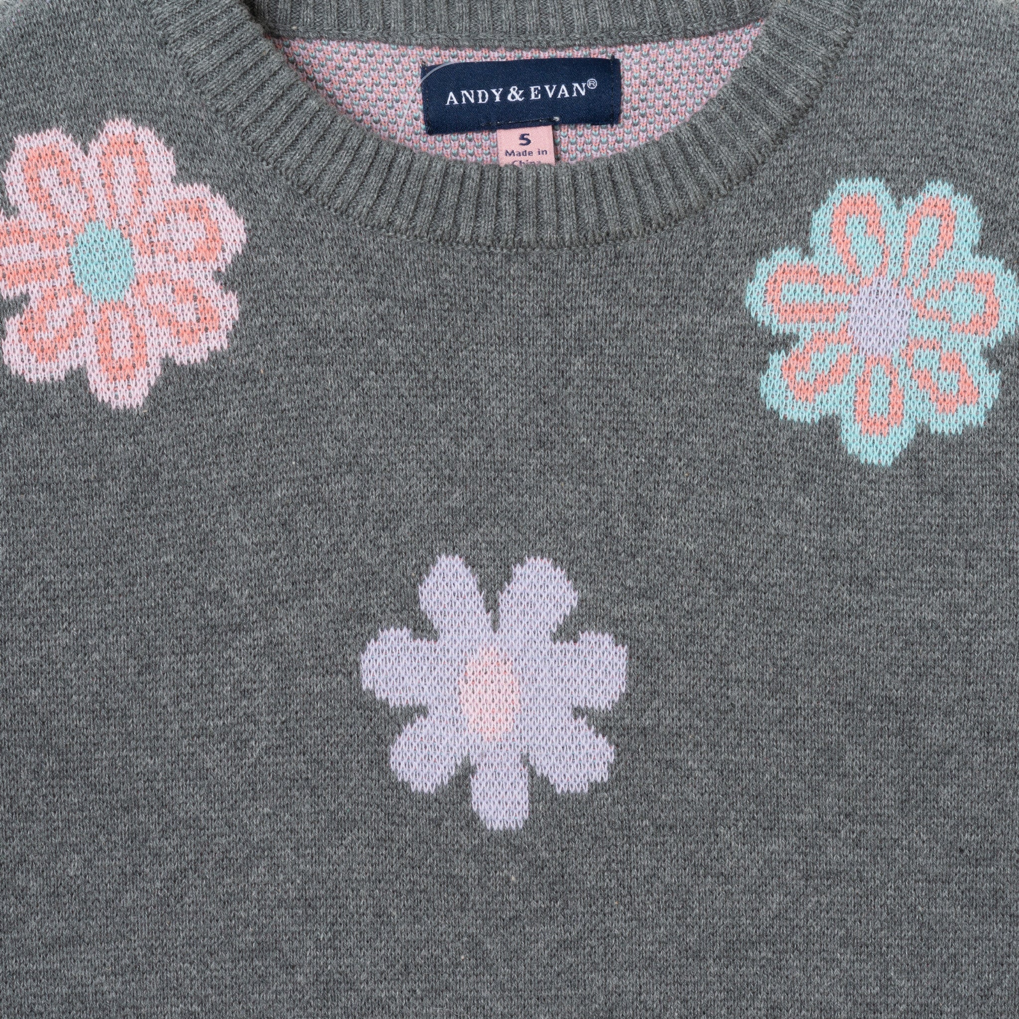 Kids Floral Sweater | Charcoal Grey
