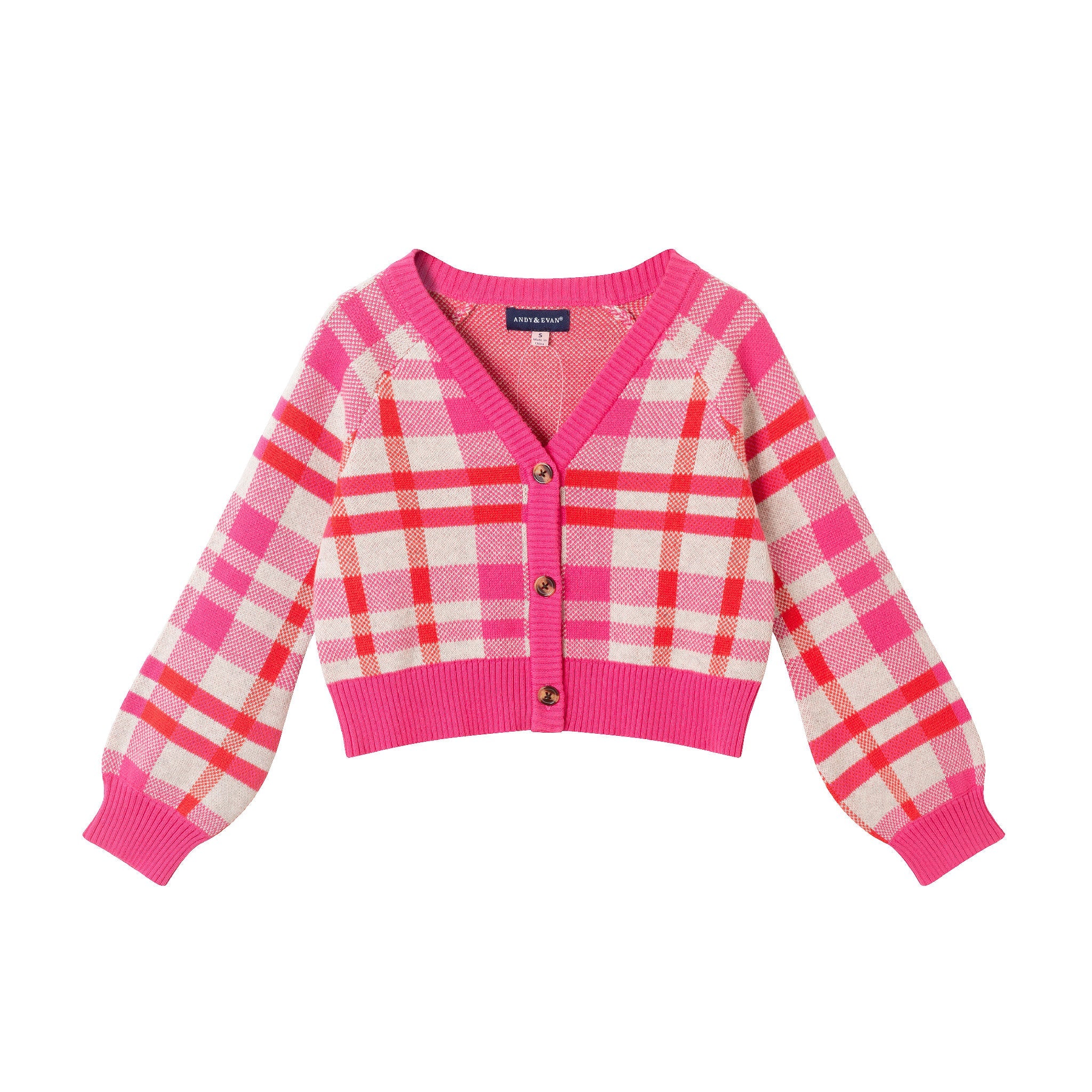 Kids Girls Cardigan | Pink Plaid