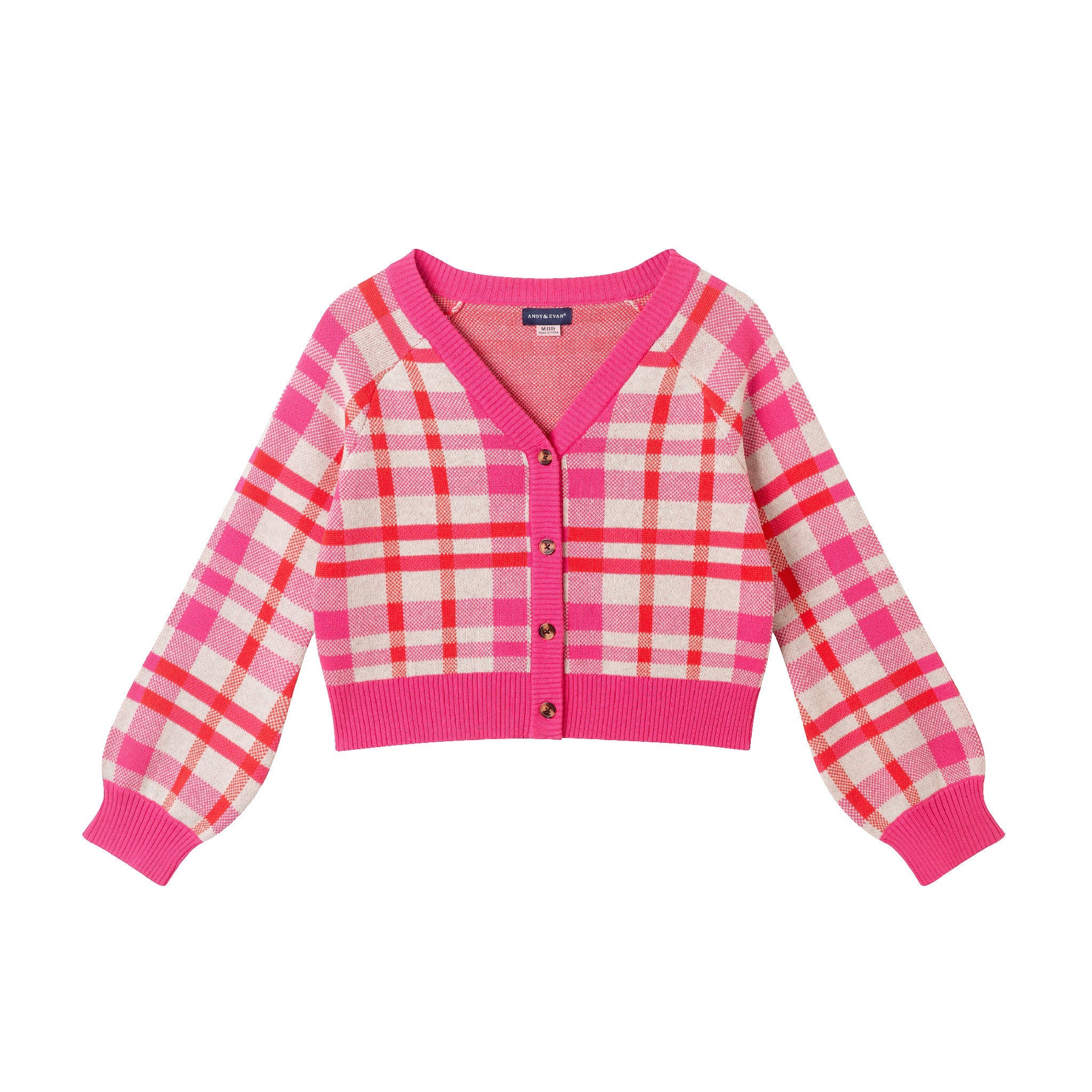 Tween (7-16) Cardigan | Pink Plaid