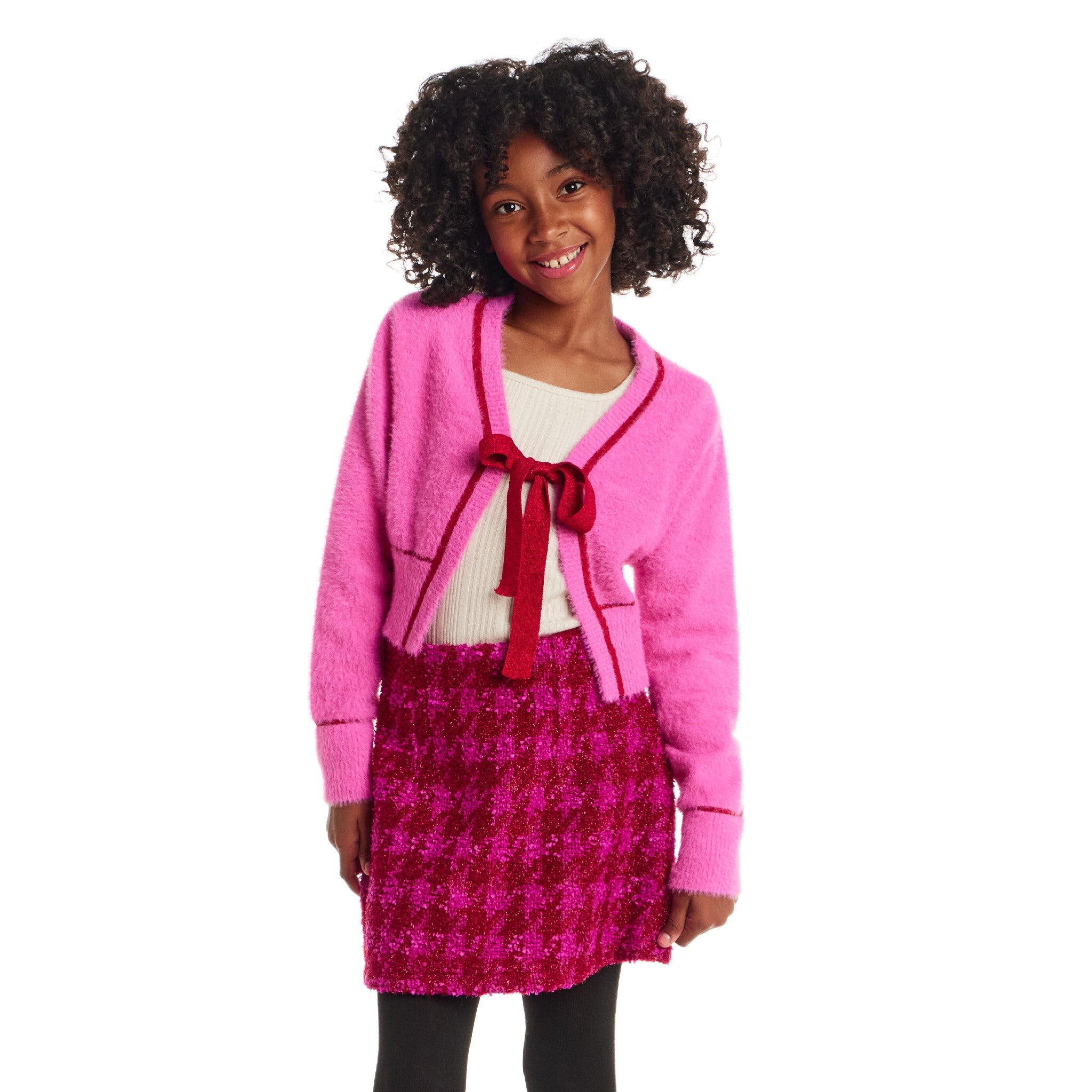 Tween (7-16) Cardigan Sweater with Bow | Pink Eyelash