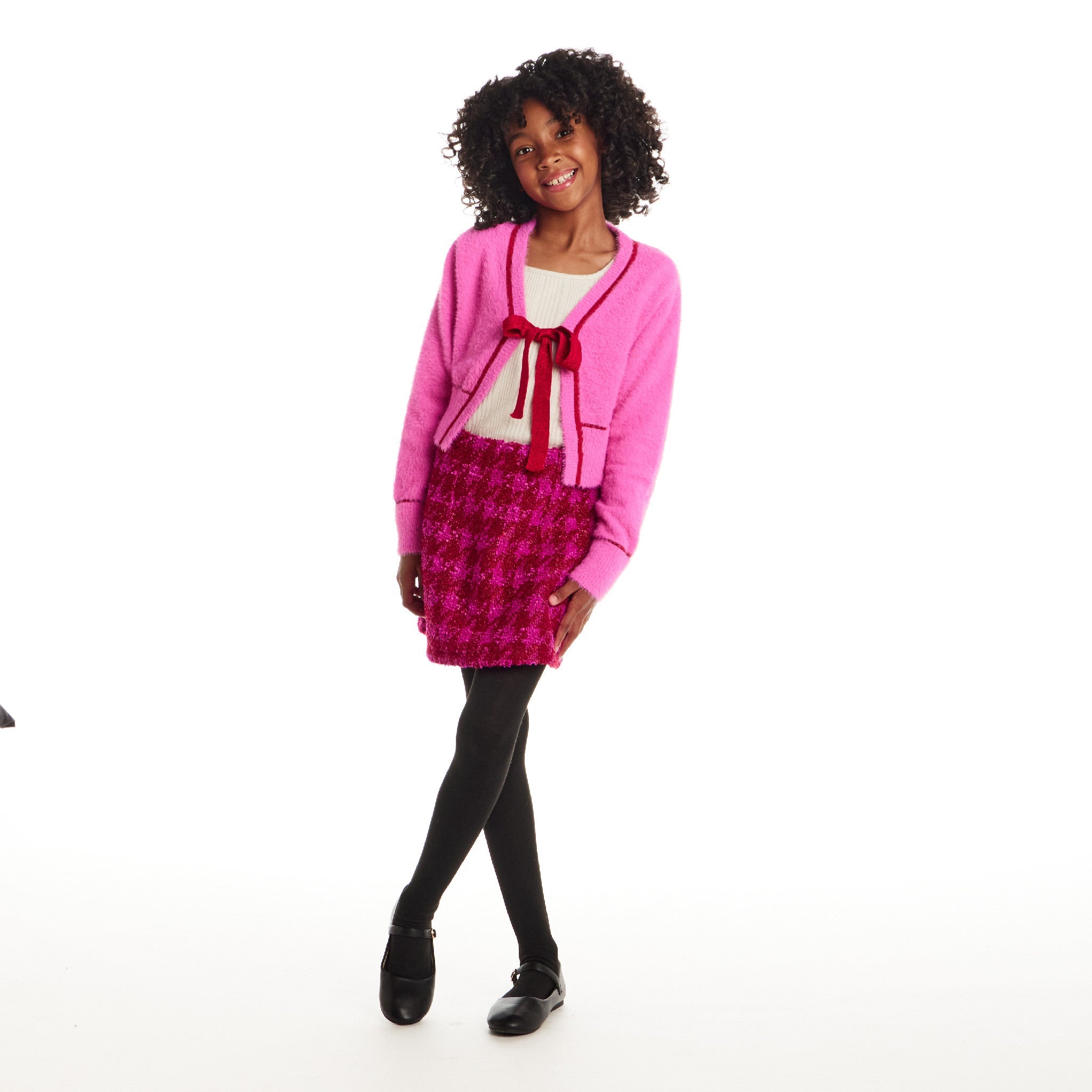 Tween (7-16) Cardigan Sweater with Bow | Pink Eyelash