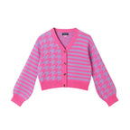 Tween (7-16) Stripe Cardigan | Pink Houndstooth