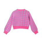Tween (7-16) Stripe Cardigan | Pink Houndstooth