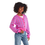Tween (7-16) Stripe Cardigan | Pink Houndstooth