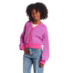 Tween (7-16) Stripe Cardigan | Pink Houndstooth