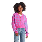 Tween (7-16) Stripe Cardigan | Pink Houndstooth