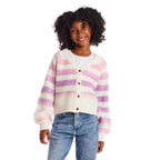 Tween (7-16) Stripe Cardigan | Oatmeal Lavendar