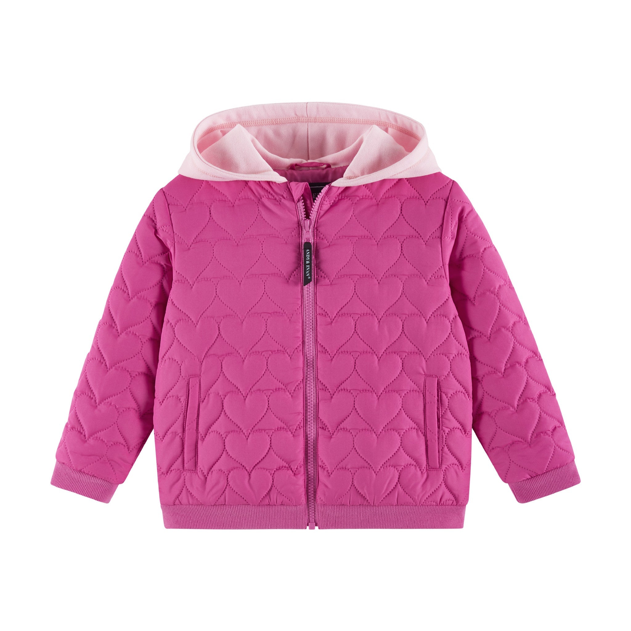 Kids Hooded Quilted Jacket | Pink Hearts