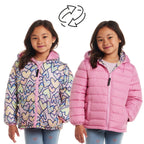 Kids Printed Reversible Puffer Jacket | Pink Hearts