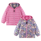 Kids Printed Reversible Puffer Jacket | Pink Hearts