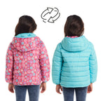 Kids Printed Reversible Puffer Jacket | Pink Smiley