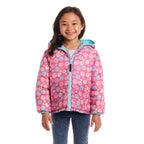 Kids Printed Reversible Puffer Jacket | Pink Smiley