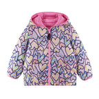 Kids Printed Reversible Puffer Jacket | Pink Hearts