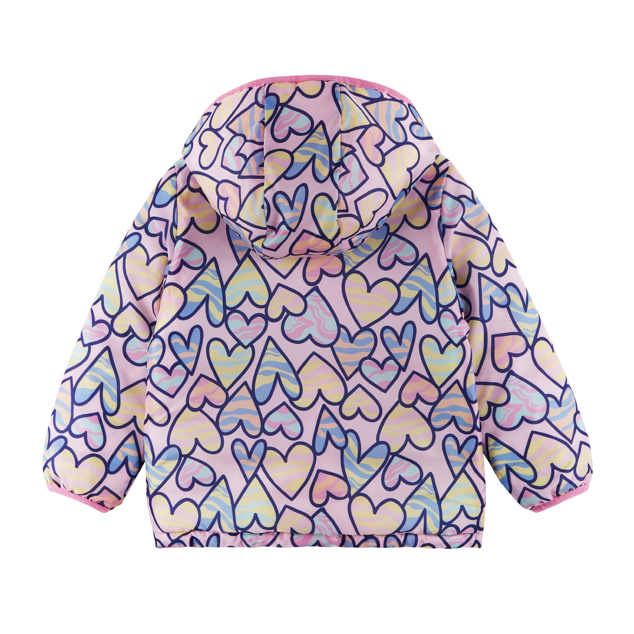 Kids Printed Reversible Puffer Jacket | Pink Hearts