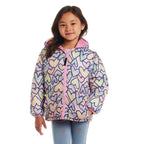 Kids Printed Reversible Puffer Jacket | Pink Hearts