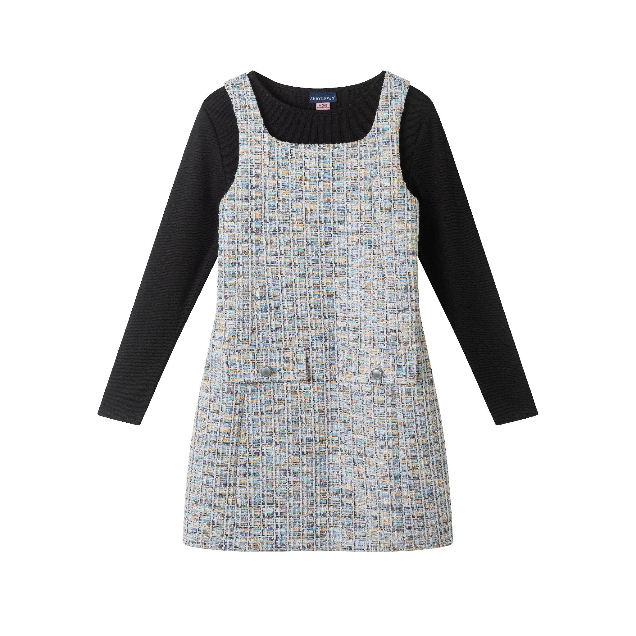 Tween (7-16) Tweed Dress & Rib Tee Set | Textured Twirl
