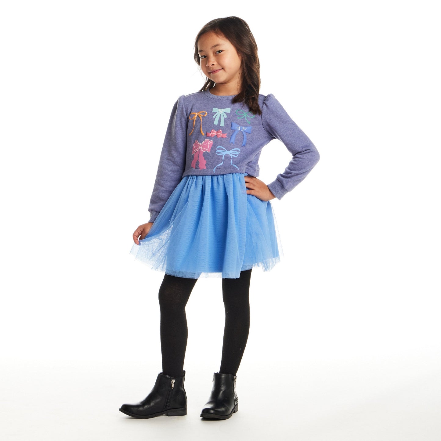 Kids Heather Sweatshirt Dress | Bow Collage