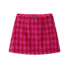 Tween (7-16) Ribbed Top & Houndstooth Skirt Set | Ivory & Pink