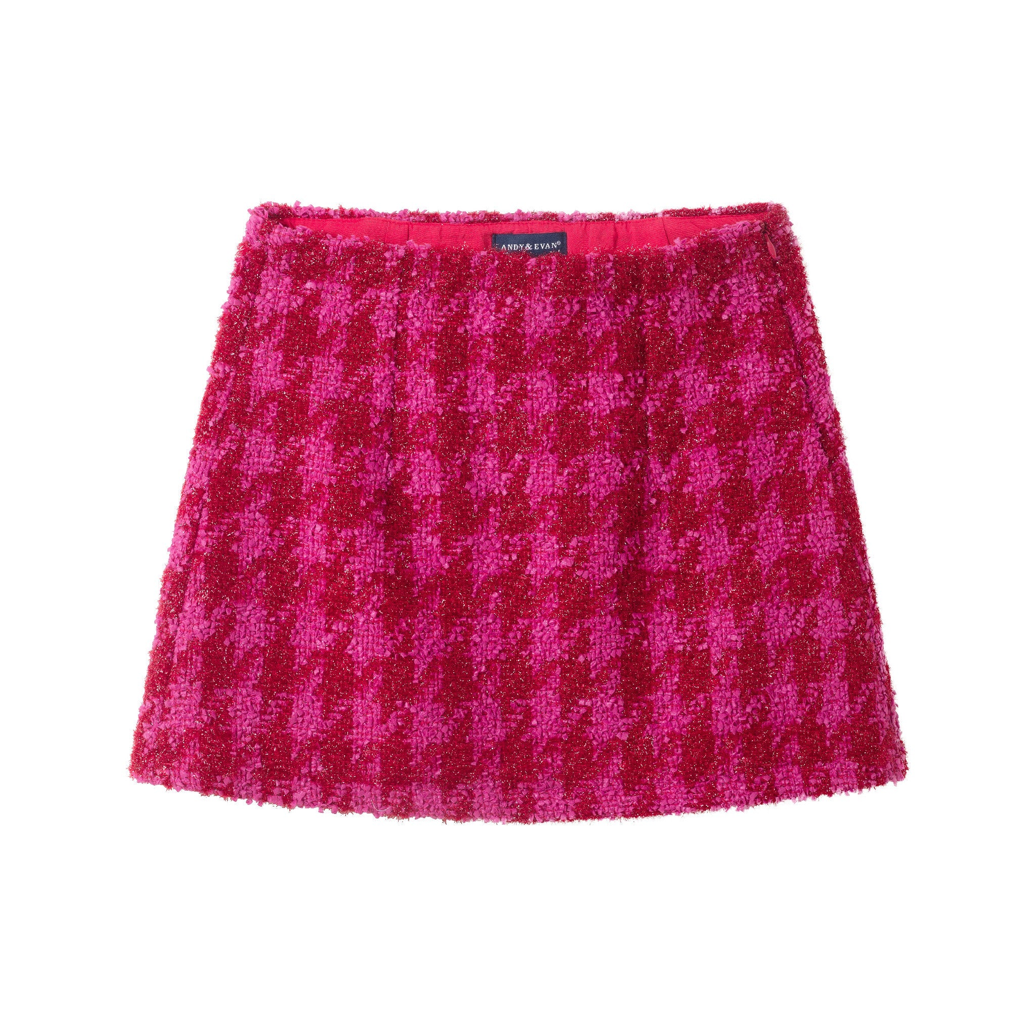 Tween (7-16) Ribbed Top & Houndstooth Skirt Set | Ivory & Pink