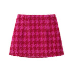 Tween (7-16) Ribbed Top & Houndstooth Skirt Set | Ivory & Pink