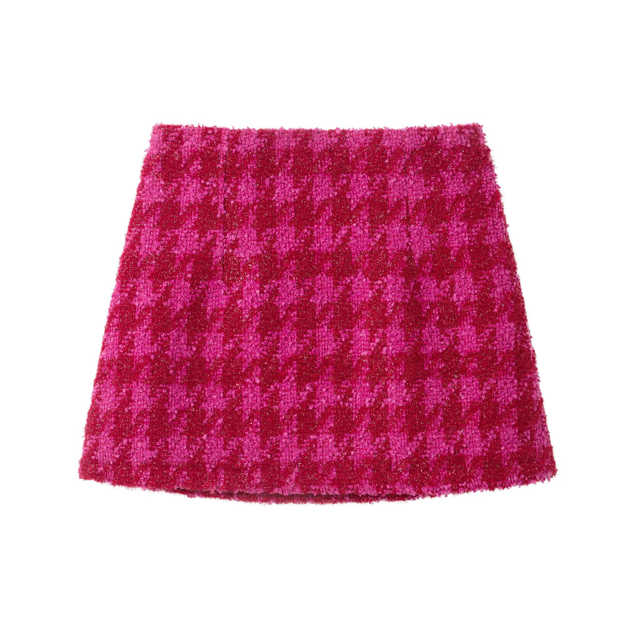 Tween (7-16) Ribbed Top & Houndstooth Skirt Set | Ivory & Pink