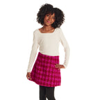 Tween (7-16) Ribbed Top & Houndstooth Skirt Set | Ivory & Pink