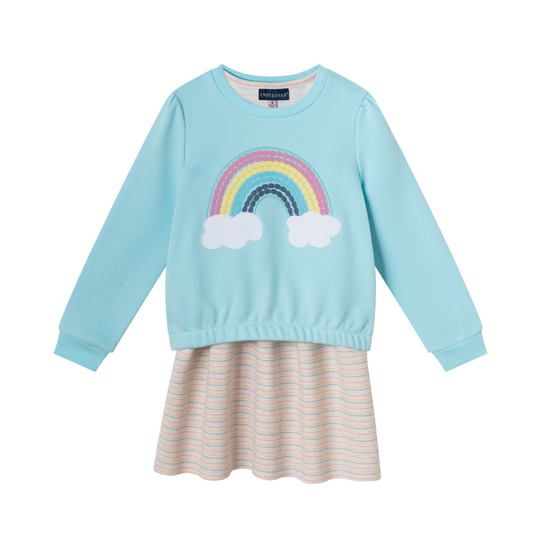 Kids Sweatshirt & Dress Set | Teal Rainbow