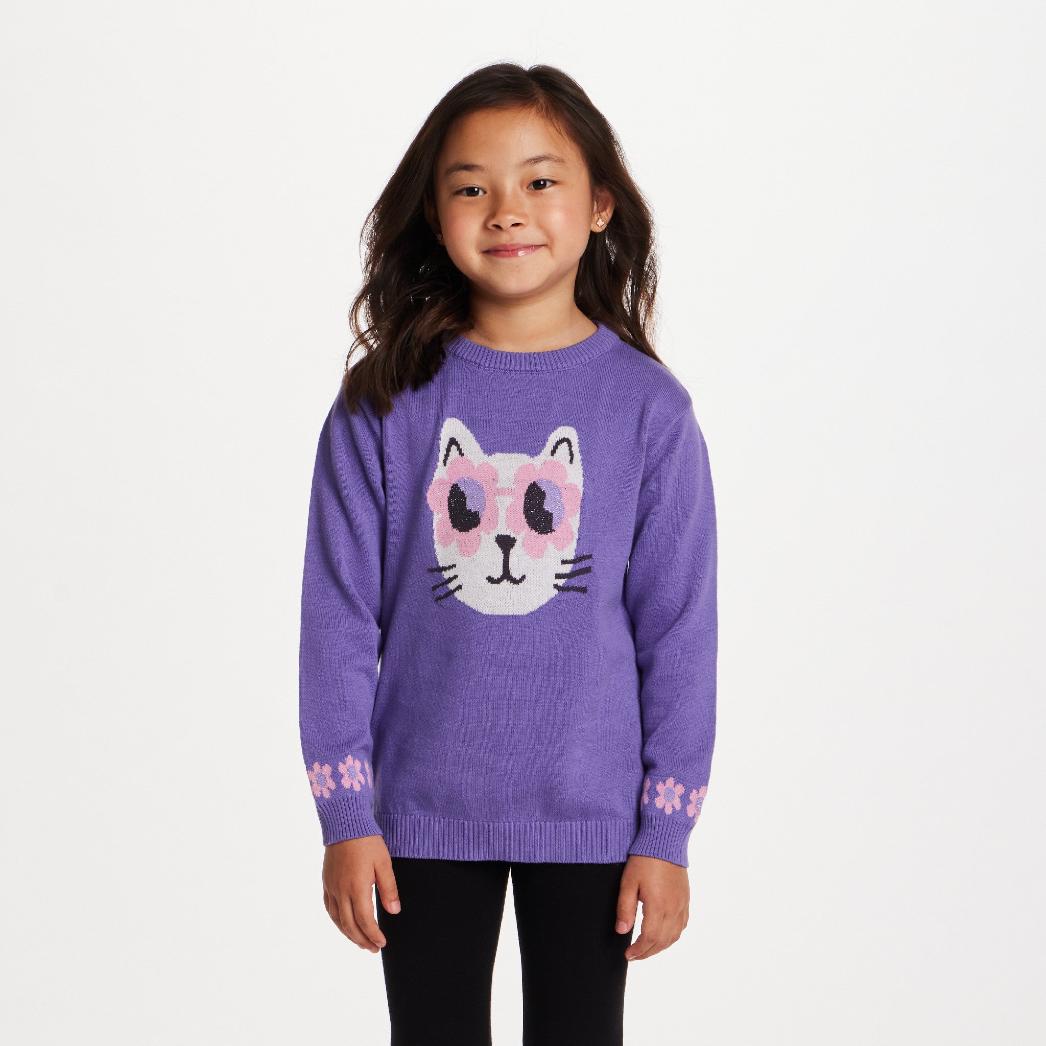 Kids Sweater & Legging Set | Purple Kitty Sunglasses