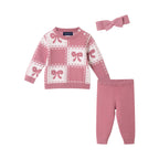Infant Chenille Sweater Set with Headband | Pink Bows