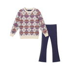 Kids Argyle Sweater & Ribbed Flare Pant Set