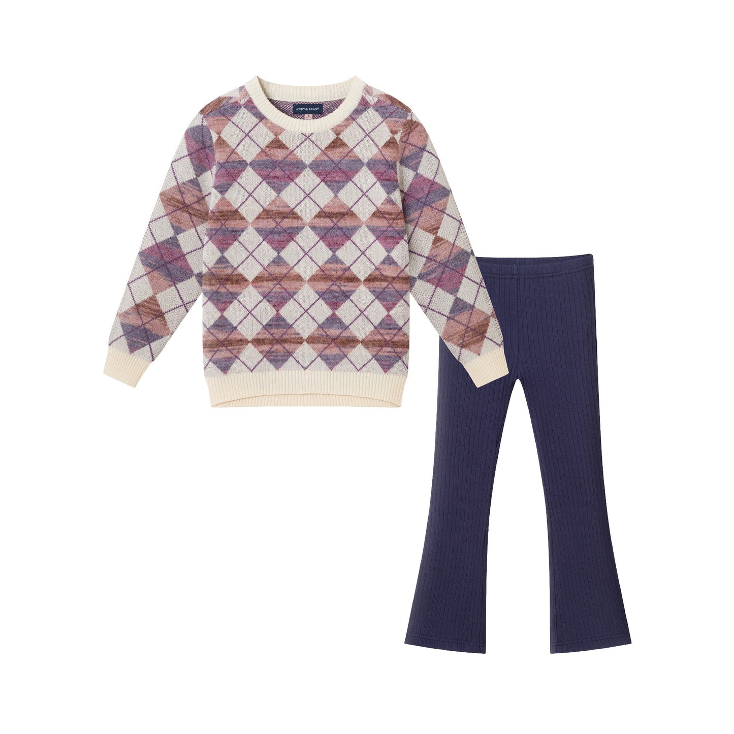 Kids Argyle Sweater & Ribbed Flare Pant Set