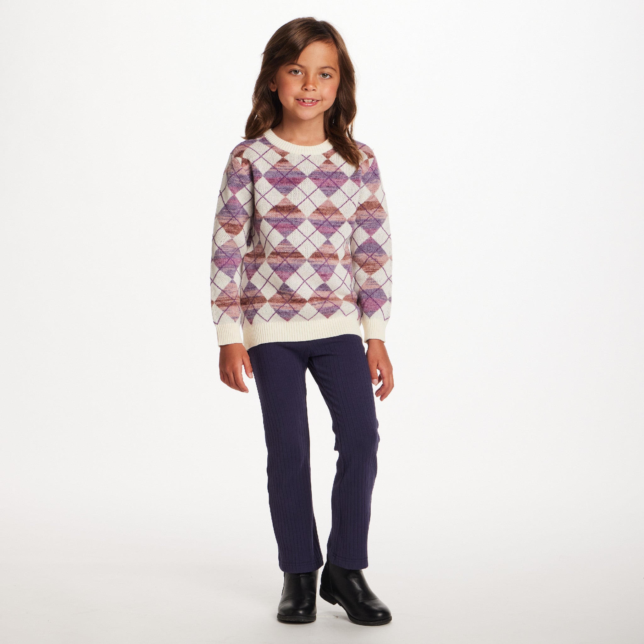 Kids Argyle Sweater & Ribbed Flare Pant Set